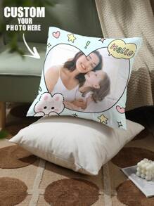 1pc Customized Pillowcase For Home Decoration, Valentine's Day, Christmas, Thanksgiving, New Year Patterns, Baby/Couple/Family Photos, Wedding Souvenir, Single-Sided Printing, Without Filling
