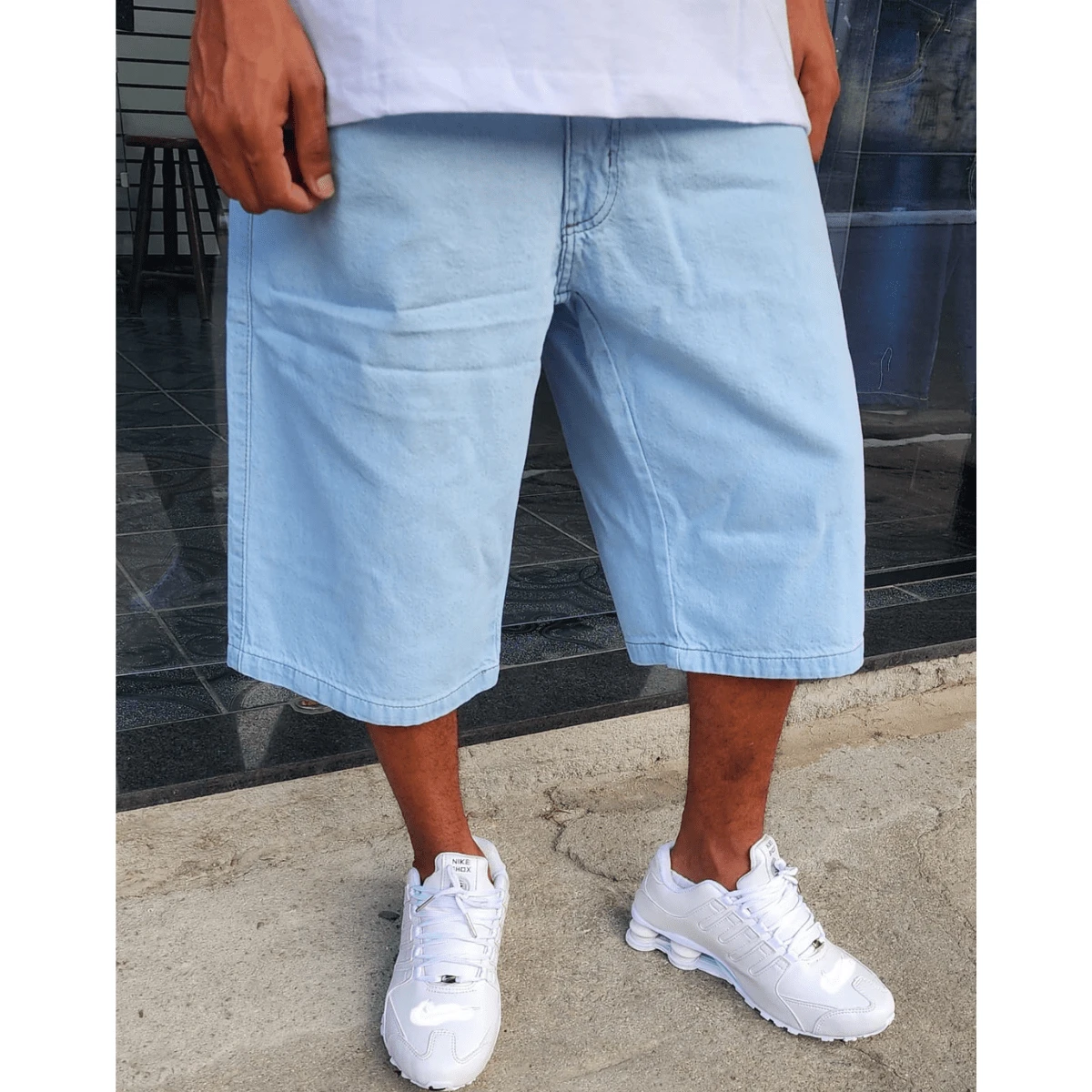Bermuda Balloon Jeans Dazzling Original Plus Size - Baby Blue - View 1