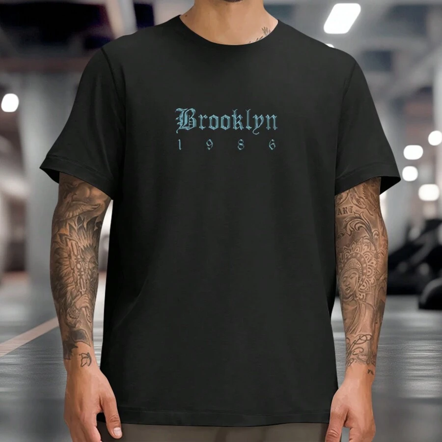 Brooklyn 1986 Basic Casual T-Shirt Streetwear Shirt Round Neck 100% Cotton - màu đen - Xem 1