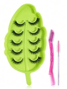 MAGEFY 5pairs/Set C Curl Faux Mink Hair Fluffy False Eyelashes With Leaf-Shaped Tray+Double Ended Eyebrow Grooming Tool+Eyebrow Brush,Natural Looking, 3D Natural Spiky Manga Lashes Fluffy Wispy Soft Lashes Fake Eyelashes False Eyelashes Strip,Natural Soft Eyelash Criss Cross Wispy Fluffy Lashes,Naturally Slender, Curled And Enlarged Eyes,For Women To Use Travel, Party For Parties Travel School Daily Work Etc - 濃密款 - 查看 9