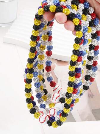 1PC Men Sports Baseball Beaded Chain Necklace For Women Athletes Bling Ice Collection Baseball Necklaces Jewelry To Father Son Family Christmas Valentine Gifts