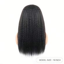 4C 卷曲边缘假发 Yaki 直发 13X4 蕾丝前假发，具有逼真的发际线，女士真人发假发，原生发卷曲直发，自然 4C 边缘无胶透明蕾丝前假发，密度 180% ﻿ - 黑色 - 查看 4