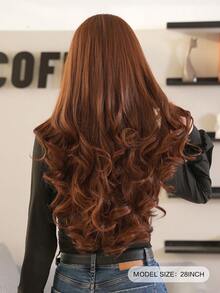 Brown Long Curly Middle Parted Wig Bangs Heat Resistant Synthetic Fiber Matte Hair Chocolate Brown Wig For Women Daily Use 30 Inches - Chocolate Brown - View 3