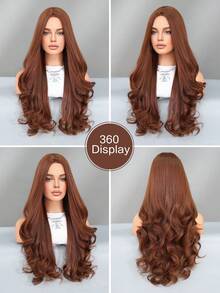 Brown Long Curly Middle Parted Wig Bangs Heat Resistant Synthetic Fiber Matte Hair Chocolate Brown Wig For Women Daily Use 30 Inches - Chocolate Brown - View 4