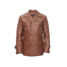 Mens Cowhide Leather Peacoat-Krakaw - 酒紅色 - 查看 2