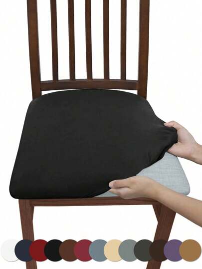 1pc/4pcs/6pcs Solid Color Stretch Cushion Covers, Washable Dust-Proof Protector Slipcovers For Dining Chairs, Hotel, Home