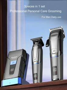 Kemei New 3pieces/Set Professional Hair Clipper USB Electric Hair Trimmer For Men's Care Grooming Set Shaver Rechargeable Beard Trimming Sculpting Clipper Men Daily Care Set For Home Use Bussiness Men Xmas Gift Near Year Gift For Men KM-2375