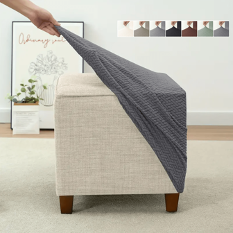 1PC Jacquard Ottoman Slipcover Home Decor Stool Covers All Seasons Anti-Dirty Spandex Sofa Footrest Covers For Living Room Bedroom Hotel Bar