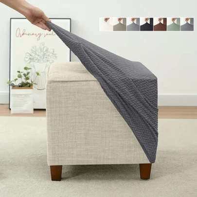 1 PIEZA Funda de taburete otomano de jacquard para decoración del hogar, funda antisuciedades de spandex para reposapiés de sofá para sala de estar, dormitorio, hotel, bar todo el año