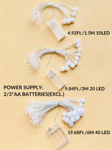 1pc 1.5/3/6m Snowflake&White Ball Christmas Decoration LED Light String, Christmas Indoor Decoration Snowflake Light String, Christmas Tree Decoration Light, Winter House Room Wall Decor Light String, Home Bedroom Decor Snowflake String Lights