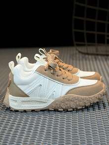 1 Cặp Giày Thể Thao Thời Trang Unisex, Chất Liệu PU Mềm Mại & Thoải Mái, Chống Nước & Gió, Chất Liệu Hỗn Hợp Thiết Kế Chắp Vá Có Móc Và Vòng, Đế Cao Su Chống Trượt Oxford, Thích Hợp Cho Hoạt Động Ngoài Trời, Du Lịch, Đi Làm, Trẻ Em Từ 3-15 Tuổi, Mọi Mùa - Màu Khaki - Xem 4