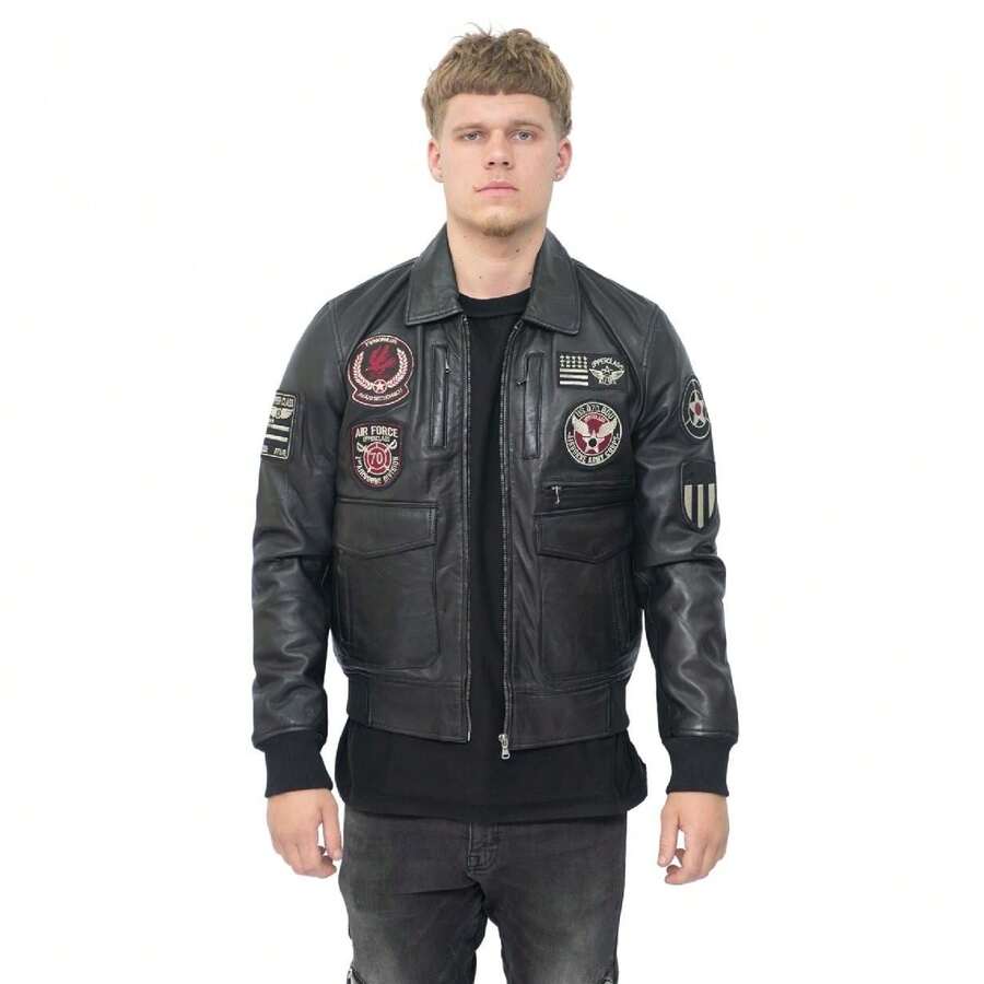 Mens Leather Air Force Bomber Jacket Dublin SHEIN USA