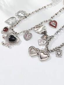 1 件厚重珠宝 ZAA 复古银色心形吊饰项链女士哥特式珠宝朋克嘻哈街头摇滚颈链项链礼物 - 彩色 - 查看 5