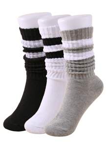 1/3 Perechi Șosete Tricotate Lejere pentru Femei, Cu Dungi, Toamnă și Iarnă, Șosete Lejere cu Dungi, Șosete Scrunch, Șosete Scrunchie, Șosete Crew, Moi, Confortabile, Calde și Respirabile, La Modă, Negru, Alb, Gri, Cadouri Perfecte pentru Drumeții, Înapoi la școală, Halloween și Crăciun