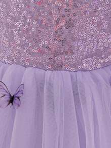 Baby Girls Ruffle Short Sleeve 3D Butterfly Mesh Cute Birthday Princess Dress, Suitable For Parties And Celebrations, Does Not Include Headband - Mauve Purple - View 6