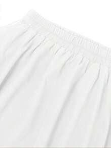 Falda de mujer de largo medio irregular cintura elástica falda de medio cuerpo marea Faldas de Mujer Falda midi asimétrica informal y moderna con cintura elástica en color liso, falda de doble capa. - Blanco - Ver 3