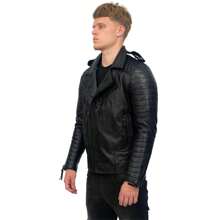 Mens Slim-Fit Double Zip Brando Leather Biker Jacket-Cairo - 酒紅色 - 查看 12