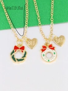 2 chiếc vòng cổ BFF Girl kèm mặt dây chuyền bằng hợp kim kẽm, phong cách dễ thương và ngọt ngào cho Giáng sinh, thích hợp cho trường học và đêm Giáng sinh - Nhiều màu - Xem 2