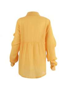 Women's Cotton Linen Blouse Long Sleeves Plus Size - nuevo amarillo - Ver 3