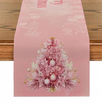 1/4 stuks Kerst Roze Kerstboom Bloemmotief Tafelloper Set, Kerstsfeer Vakantie Tafelblad Textiel Decoratie, Kerstdecoratie, Cadeau Tafelloper Placemat Set Geschikt Voor Binnen & Buiten Feesten, Seizoensgebonden Feestbenodigdheden, Keuken Eettafel Decor, Feesttafel Decor, Huiskamer Decor Tafelloper