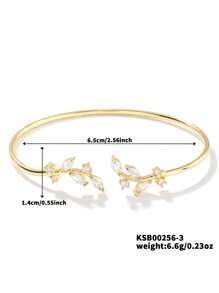 Cubic Zirconia Leaf Decor Cuff Bracelet