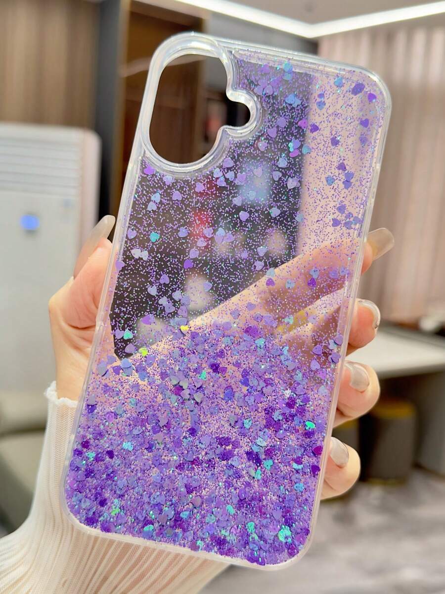 闪光流沙透明环氧软手机壳适用于 iPhone 16 15 14 13 12 11 Pro Max Plus 奢华时尚渐变亮片透明后盖 - 透明紫 - 查看 1