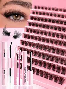 120PCS Dramatic C-Curl 8-16MM Mix DIY Lash Extension Kit Set DIY Bottom Lashes Eyelashes Book Big Volume Soft Individual Cluster Lashes Create A Fluffy Natural Wispy Y2k Butterfly Elements Pink Base Card Look At Home Long Lasting DIY Lashes Glue ,DIY Glue Remover,DIY Lashes Tweezers (Bottom LashesD) Lash Clusters Kit,Lashes,Eyelashes,Fake Lashes - Black - View 1