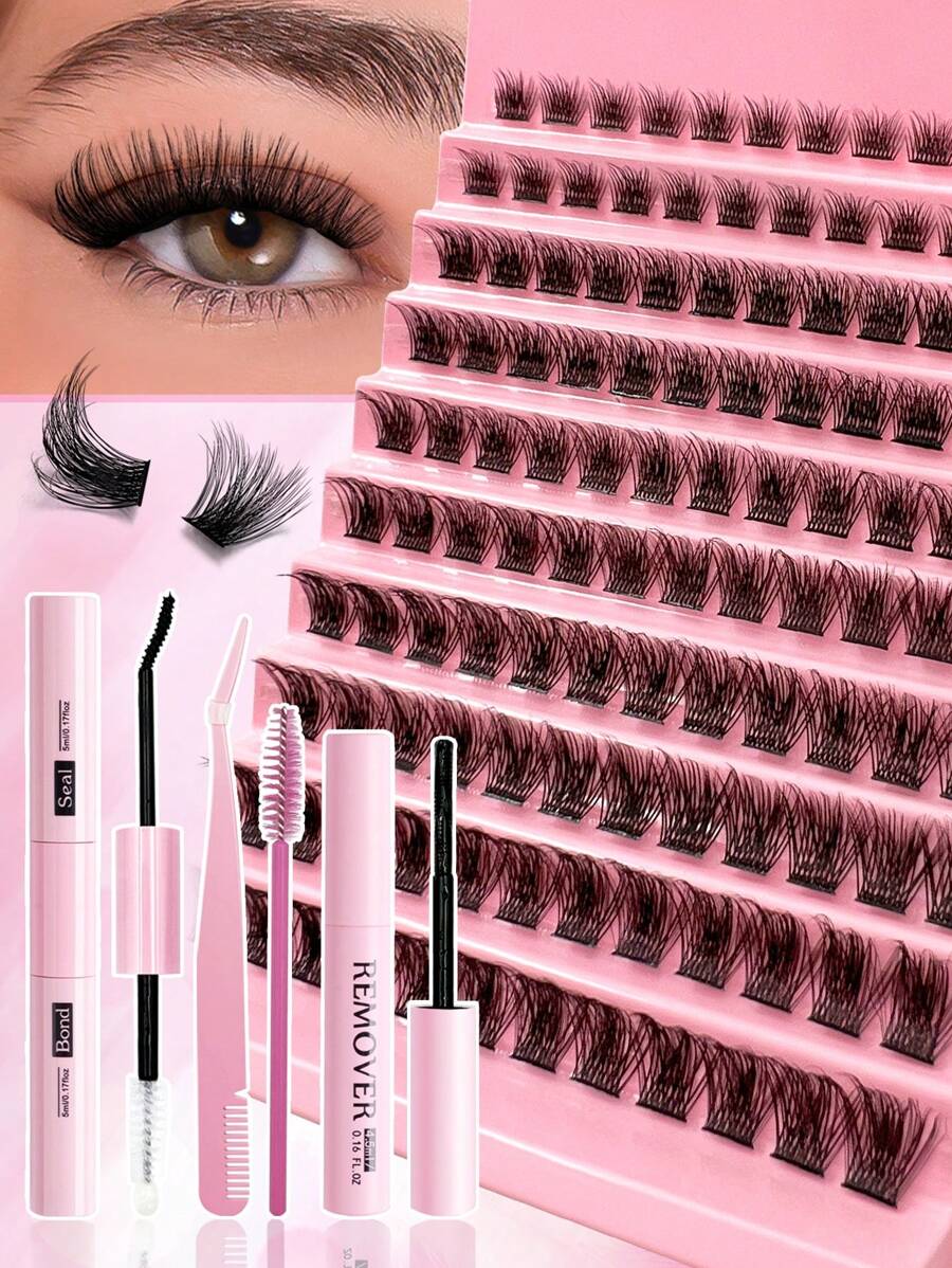 120PCS Dramatic C-Curl 8-16MM Mix DIY Lash Extension Kit Set DIY Bottom Lashes Eyelashes Book Big Volume Soft Individual Cluster Lashes Create A Fluffy Natural Wispy Y2k Butterfly Elements Pink Base Card Look At Home Long Lasting DIY Lashes Glue ,DIY Glue Remover,DIY Lashes Tweezers (Bottom LashesD) Lash Clusters Kit,Lashes,Eyelashes,Fake Lashes - Black - View 1