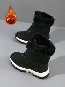 Botas de nieve para mujer de talla grande, con forro de piel, de moda, antideslizantes y resistentes al agua, de caña media - Negro - Ver 4