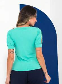 Women's Ribbed Blouse With Opening On The Sleeves - 薄荷綠 - 查看 4
