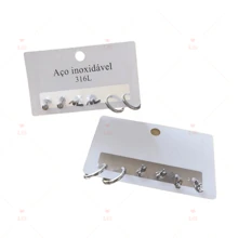 Kit 3 Pairs Small Earrings With Medium Hoop / Stainless Steel Snake - 銀色 - 查看 2