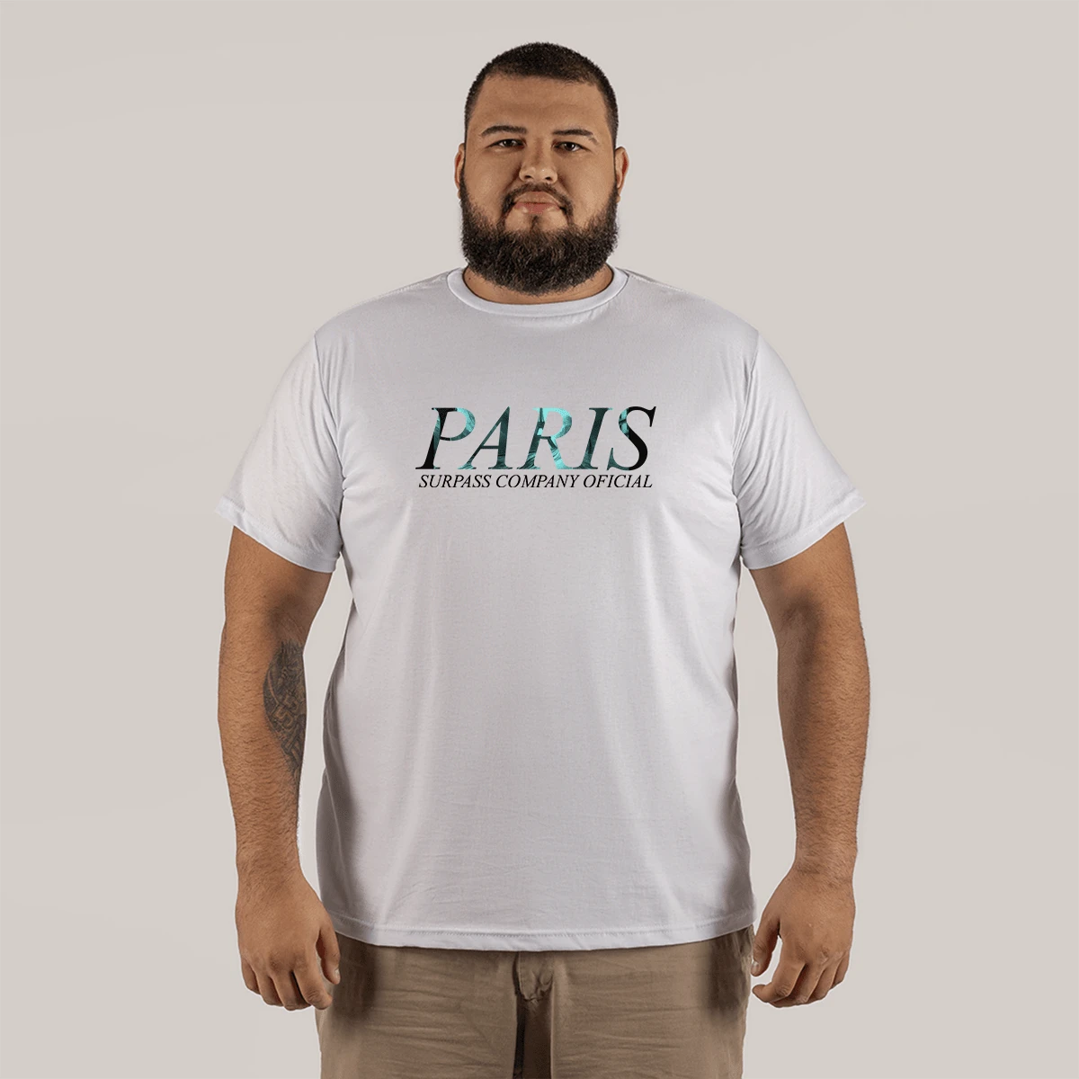 100% Cotton Printed T-Shirt Plus Size Large Shape Street Model Paris Company - Blanco - Ver 1