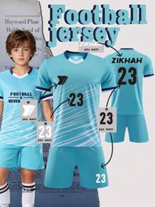Customizable Youth Football Kit For Kids (Ages 8-12) - Personalized Jersey And Shorts Set,Customizable Logo, Number, And Text Content - Royal Blue - View 3