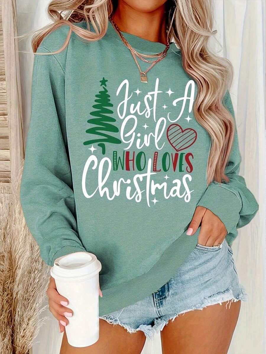 Áo nỉ cổ tròn dài tay in hình cây thông Noel và khẩu hiệu Giáng sinh - Màu xanh Bạc hà - Xem 1