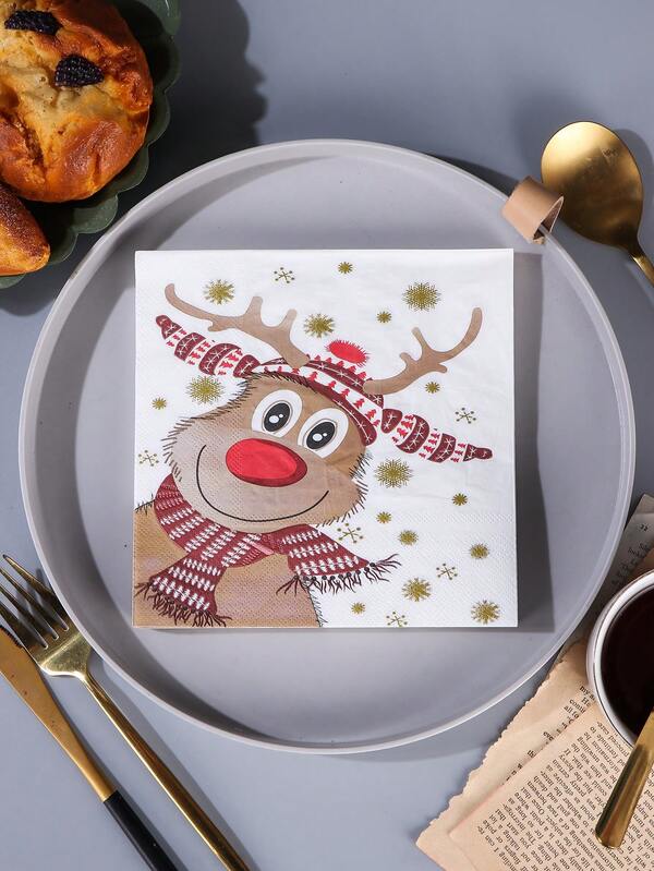 20 قطعة من المناديل الورقية المطبوعة بطبعة رنة عيد الميلاد الملونة، منسوجات ورقية مطبوعة للحفلات وسفرة عشاء العطلات