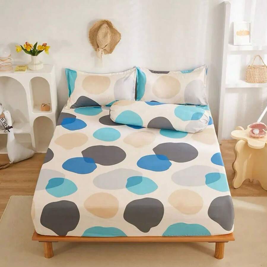 Queen Size Bed Linen Single Fitted Sheet With Elastic 01 Piece Various Floral And Geometric Prints - hình học - Xem 1