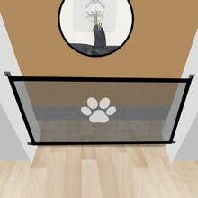 1 pieza Valla divisoria para mascotas sin taladro, barrera plegable portátil de malla de seguridad para perros, red de aislamiento para mascotas - Negro - Ver 4
