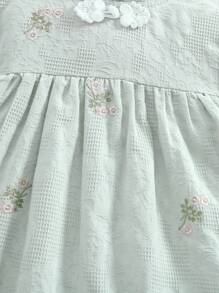 1 件装女婴中国风立领全刺绣婴儿连衣裙，优雅宫廷风格婴儿春秋新生儿服装 - 淺藍色 - 查看 5