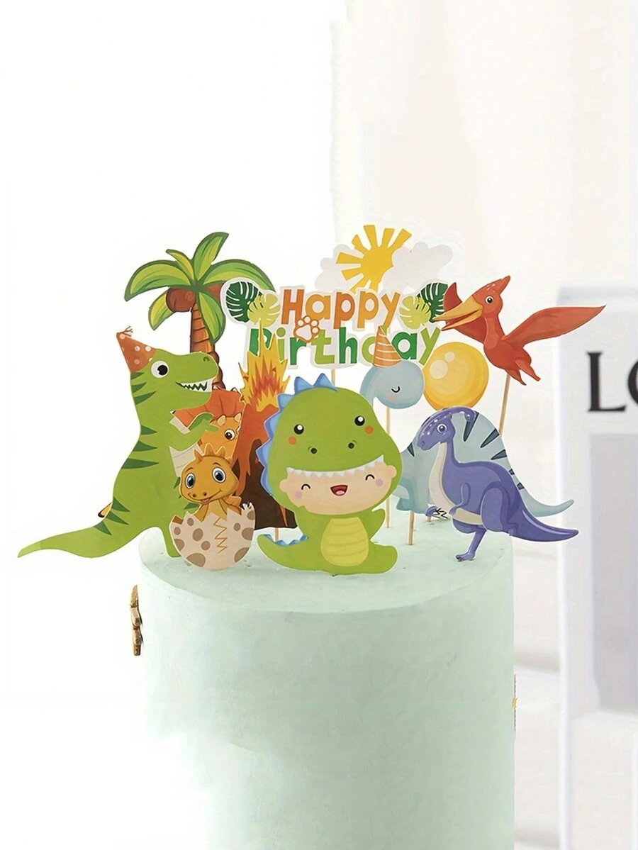 12 件恐龙蛋蛋糕装饰套装，恐龙蛋糕装饰包括霸王龙、翼手龙、腕龙、生日蛋糕装饰、派对装饰 - 彩色 - 查看 1