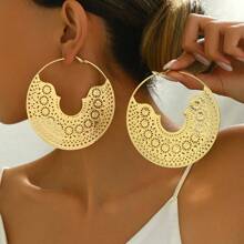 1 Pair Vintage Oversized Hollow Floral Pattern Totem Metal Geometric Drop Hoop Earrings For Women