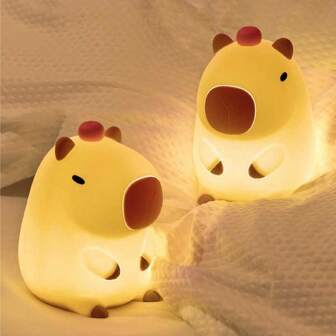 Cute Cartoon Capybara Silicone Night Light USB Rechargeable Timing Dimming Sleep Night Lamp For Children's Room Decor