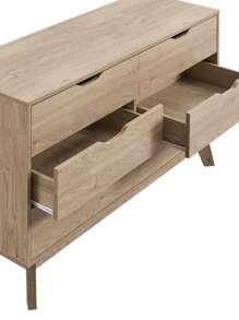 Easy To Assemble, Natural Oak Bedroom Wide Vanity With 6 Wardrobes And Deep Drawers-
