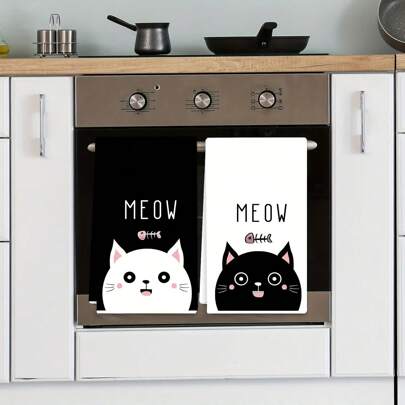 Paño de plato con estampado de gato, toalla de mano suave y absorbente, toalla de cocina, juego de toallas para el hogar, suministros de baño, paño de plato, paño de limpieza. Regalo para amantes de los gatos, regalo festivo, regalo de cumpleaños, trapo de té