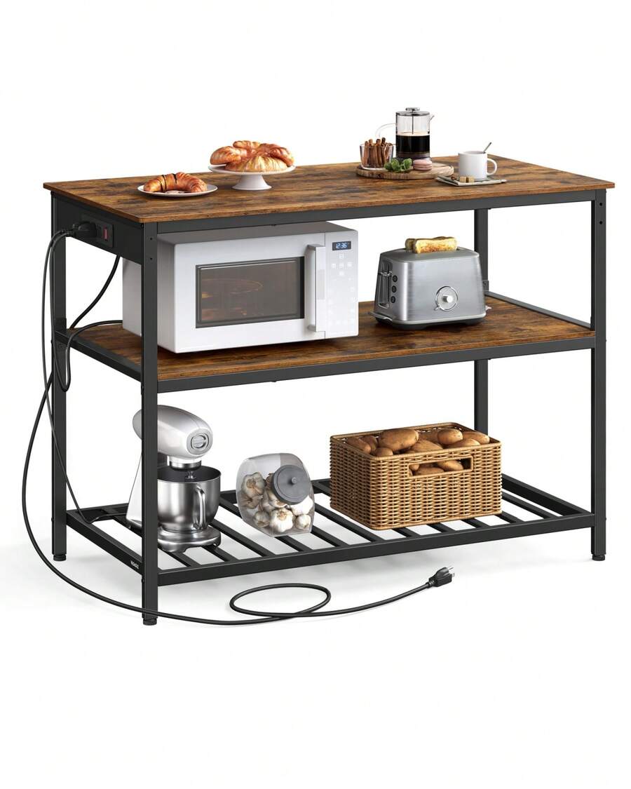 VASAGLE Kitchen Island With 3 Shelves, 47.2 Inches Width Kitchen Shelf