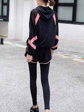 女士简约运动套装网眼夹克和长裤健身房健身服