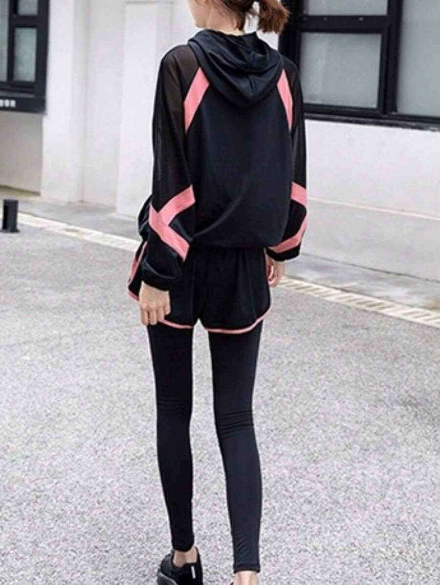 Terno esportivo simples feminino, jaqueta de malha e calças compridas, roupa de ginástica para treino - Rosa Quente - Ver 1