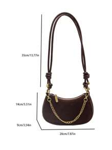 Mini Matte Solid Color Chain Decor Crescent Shoulder & Crossbody Bag - Coffee Brown - View 5