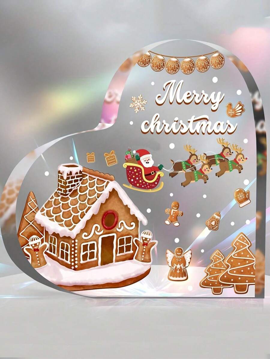 1pc Christmas Decoration Acrylic Heart Shaped Ornament, Indoor