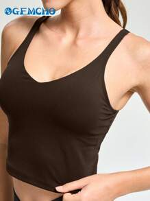 GEMCHO 紧身背心 长款 无钢圈 带衬垫 中等支撑 女士背心 春夏 - 咖啡棕 - 查看 8