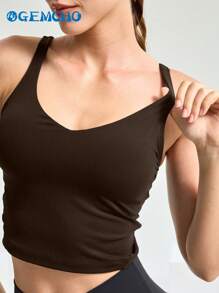 GEMCHO 紧身背心 长款 无钢圈 带衬垫 中等支撑 女士背心 春夏 - 咖啡棕 - 查看 2